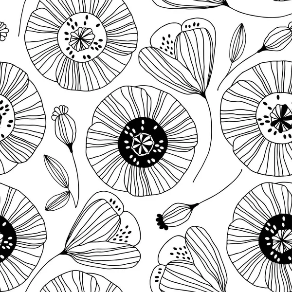 抽象的なシームレスなベクトルの背景にケシの花 — ストックベクタ