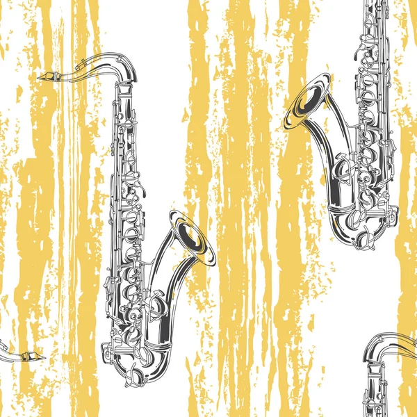 Ilustração Fundo Vetor Sem Costura Com Saxofones — Vetor de Stock