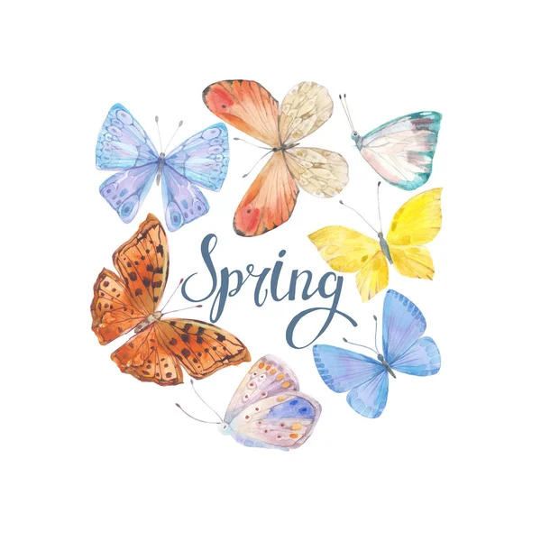 Illustration Watercolor Butterflies Lettering White Background — Stock Photo, Image