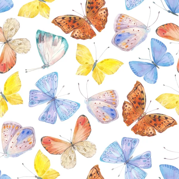 Motyle Bezszwowe Tło Akwarela Ilustracja — Zdjęcie stockowe