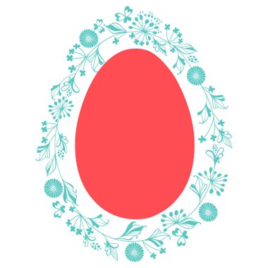 Vektör çizim şenlikli yumurta ve beyaz arka plan üzerinde çiçek çelenk.