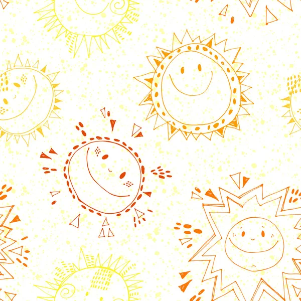 Seamless Background Various Smiling Suns — Stock Vector