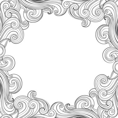 Dalgalar çerçeve. Vektör tek renkli arka plan üzerinde bir deniz Tema. Tebrik kartları, Davetiyeler, el ilanları, eleman tasarımı için olabilir.