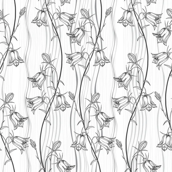 Blåklockor Randig Bakgrund Svartvit Blommig Bakgrund Vektorillustration — Stock vektor