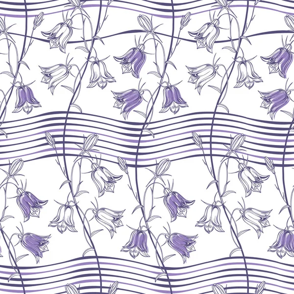 Bluebells Sur Fond Rayé Fond Floral Illustration Vectorielle — Image vectorielle