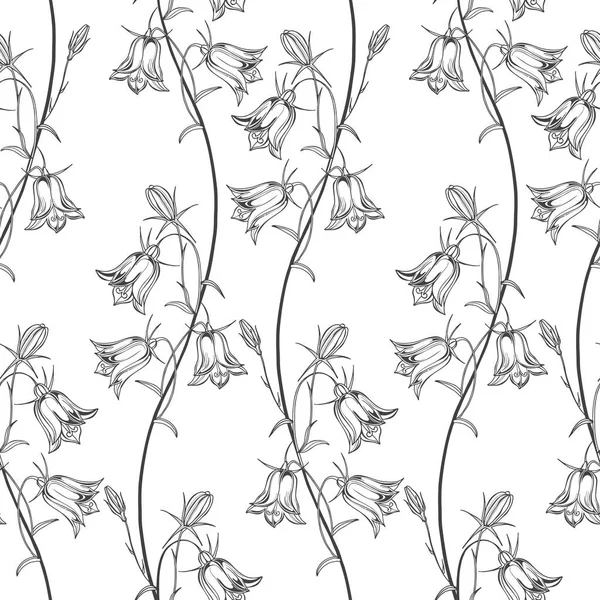 Campanas Azules Fondo Floral Monocromo Ilustración Vectorial — Archivo Imágenes Vectoriales