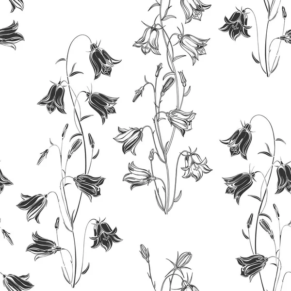Bluebells Monochrome Floral Background Vector Illustration — Stock Vector