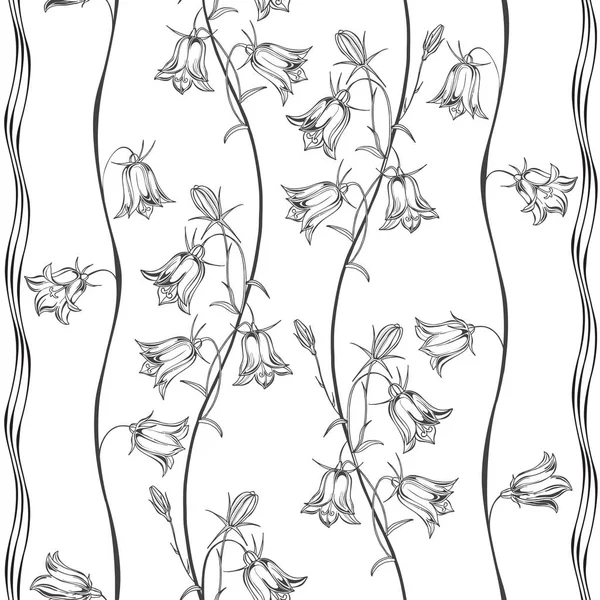 Bluebells Fundo Floral Monocromático Ilustração Vetorial — Vetor de Stock