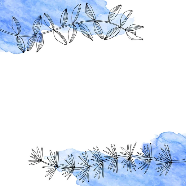 Cadre Algues Avec Des Éléments Aquarelles Bleus Fond Vectoriel Sur — Image vectorielle