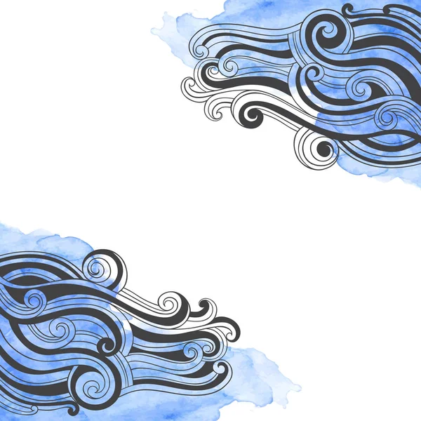 Ondas Fundo Aquarela Azul Fundo Vetorial Sobre Tema Mar — Vetor de Stock