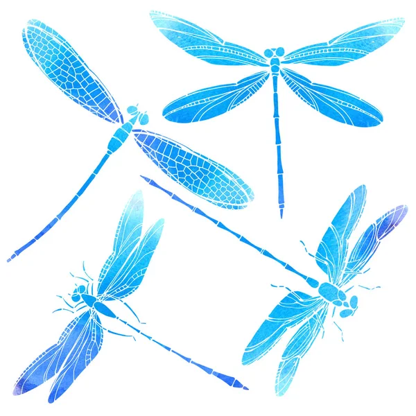 Dragonfly Silhouettes Watercolor Set Four Different Dragonflies — Stock Photo, Image