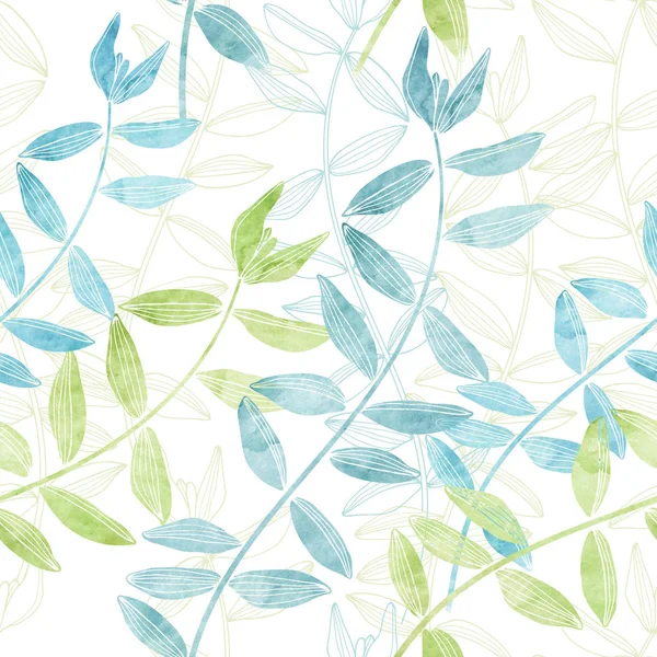 Underwater plants. Seamless background with watercolor algae.
