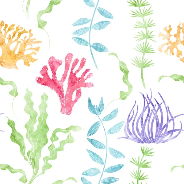 Unterwasserpflanzen Nahtloser Hintergrund Mit Aquarell Algen — Stockfoto