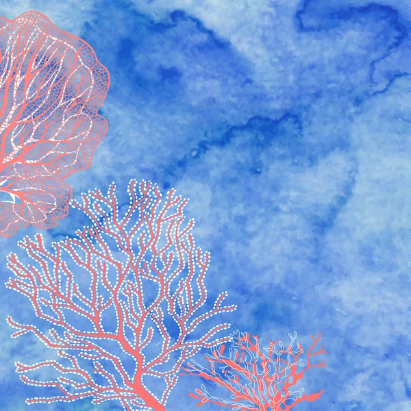海洋背景与珊瑚和文本的地方 蓝色水彩背景的矢量插图 — 图库矢量图片