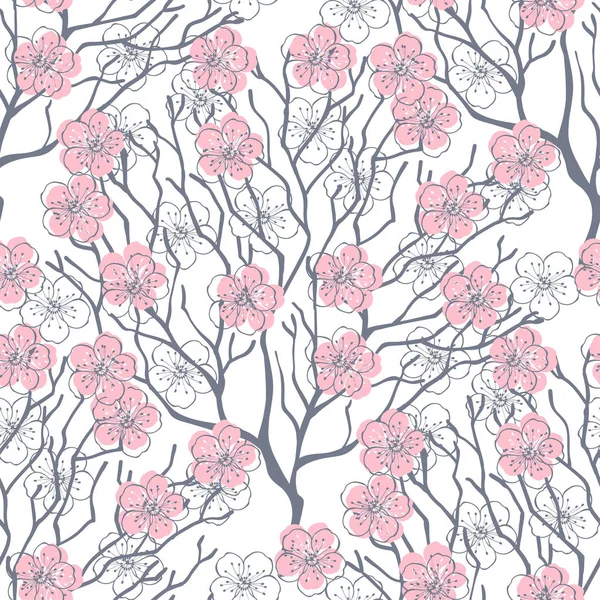 Fondo Vectorial Con Árboles Florecientes Primavera — Archivo Imágenes Vectoriales