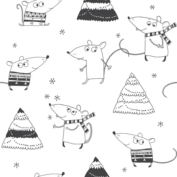 Χαριτωμένα Ποντίκια Ενιαίο Φόντο Της Πρωτοχρονιάς Ζώο Σύμβολο Του Νέου — Διανυσματικό Αρχείο