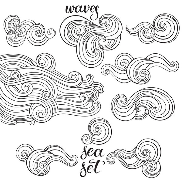 Векторный набор волн на белом фоне. Элементы для вашего дизайна
.
