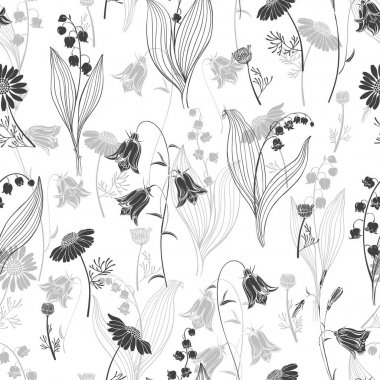 Yabani çiçekler ile dikişsiz vektör deseni. Vadinin zambakları,