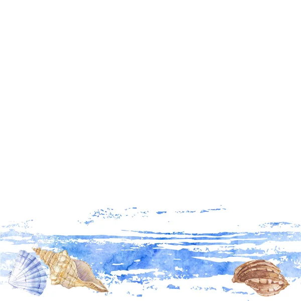 Arrière-plan de la mer avec coquilles et place pour le texte. Aquarelle. Excellente utilisation pour les invitations, les cartes de vœux ou peut faire partie de votre design . — Photo