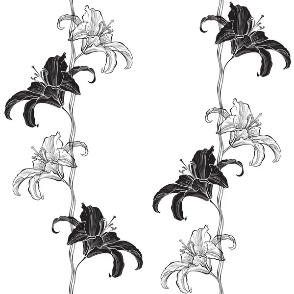 Nahtloses Muster mit Lilien auf weißem Hintergrund. — Stockvektor