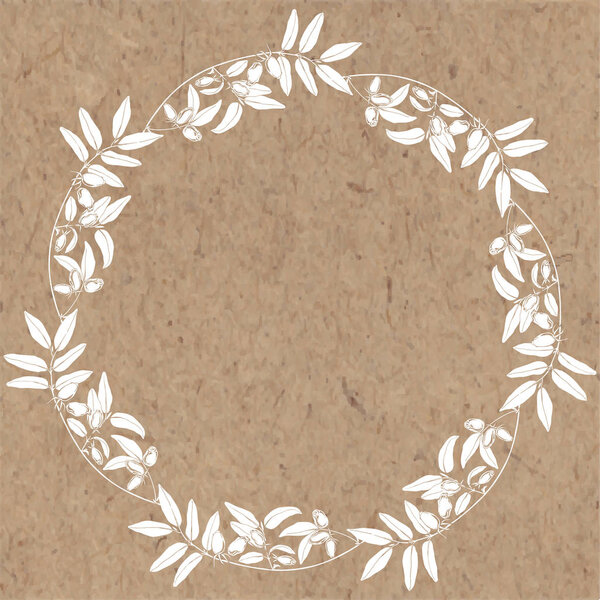 Wreath with honeysuckle branches. Round frame with space for text. Invitation, greeting card or an element for your design. Vector. Silhouette.