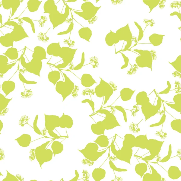 Sömlöst mönster med Lind grenar på vit bakgrund. Silhuetter. grön. — Stock vektor