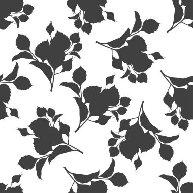 Beyaz arka plan üzerinde tomurcukları ile gül dalı. Kusursuz desen. Siluet.