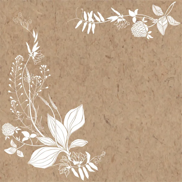 Floral background with wildflowers, space for text on kraft paper. Invitation, greeting card or an element for your design. Vector. Silhouette. — Stock Vector