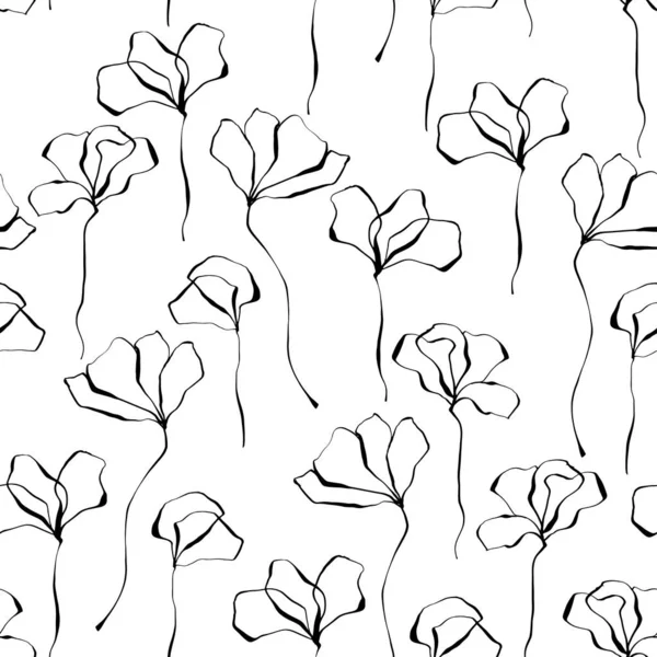 Patrón vectorial sin costuras con flores abstractas sobre un fondo blanco. Línea de arte . — Archivo Imágenes Vectoriales