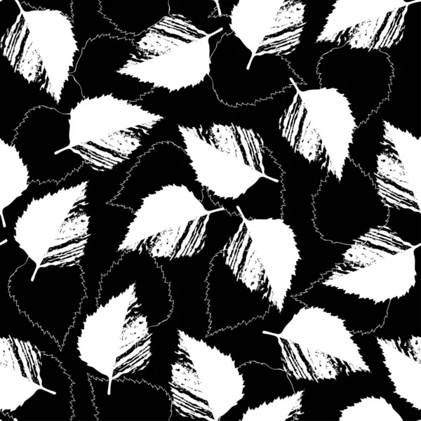 Patrón de vector sin costuras con hojas sobre fondo negro. Fondo floral abstracto dibujado a mano. Ilustración de otoño . — Vector de stock