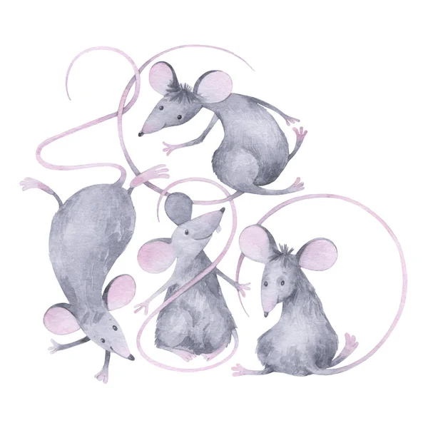 Motif aquarelle sans couture avec de mignons petits rats. Le passé du Nouvel An. Un personnage de dessin animé. Symbole animal du nouvel an 2020 . — Photo