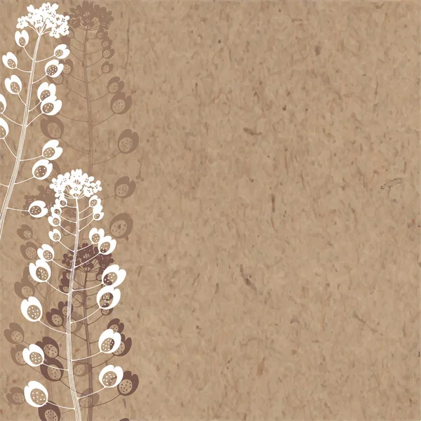 Floral vector background with wild herbs and place for text on kraft paper. Invitation, greeting card or an element for your design. — ストックベクタ