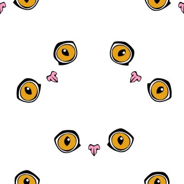 Kedinin gözü ve burnu beyazın üstünde. Kusursuz vektör deseni. Hayvan soyut arkaplanı.