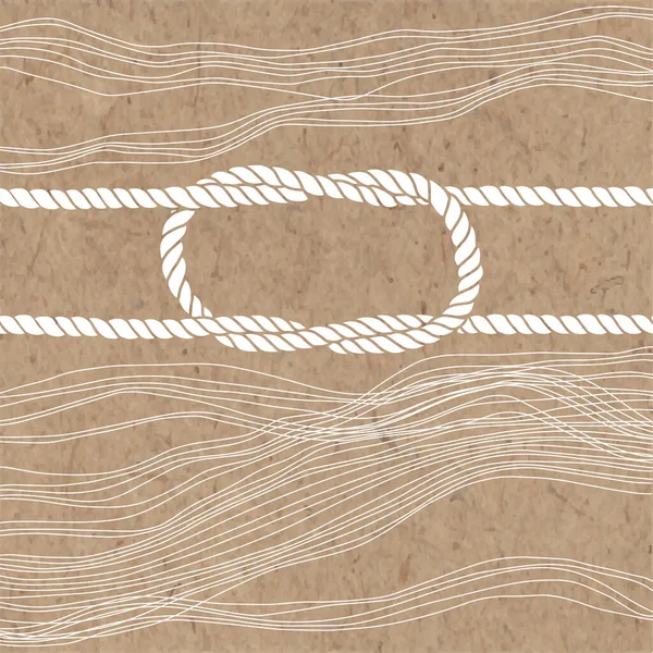 クラフト紙に手描きの波と結び目 海をテーマにしたベクトル背景 招待状 カードに最適 — ストックベクタ