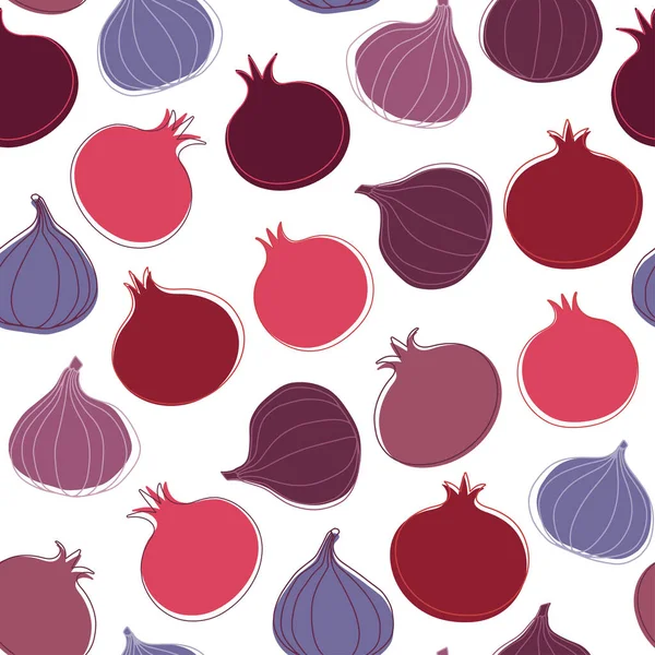 Pomegranates Figs White Vector Endless Background — Stock Vector