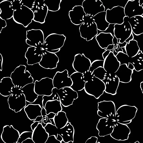 Flowering Jasmine Branches Vector Nature Background Black White — Stock Vector