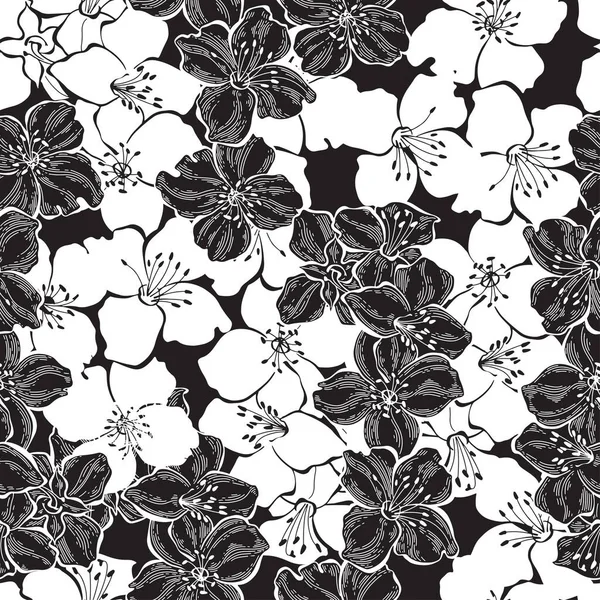 Flowering Jasmine Branches Vector Nature Background Black White — Stock Vector