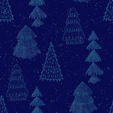 Noel ya da yeni yıl arkaplanı köknar ağaçları. Suluboya Noel ağaçları. Tatil davetiyeleri, kartpostallar, kapak tasarımı şablonları, duvar kağıtları, ambalaj ve tekstil için mükemmel..