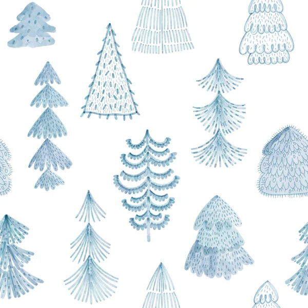 Weihnachten Oder Neujahr Hintergrund Mit Tannenbäumen Aquarell Weihnachtsbäume Perfekt Für — Stockfoto