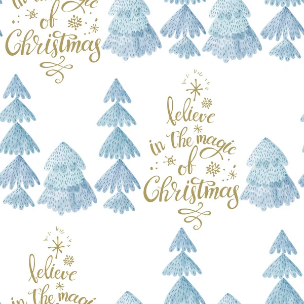 有冷杉和节日祝福的圣诞背景 水彩画圣诞树和字母 完美的假日请柬 明信片 封面设计模板 包装材料和纺织品 — 图库照片