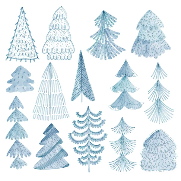 Des Arbres Noël Décorations Noël Éléments Design Sur Blanc Illustration — Photo