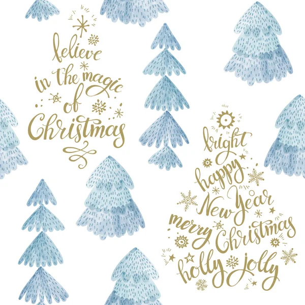 Christmas New Year Background Fir Trees Festive Wishes Watercolor Christmas — Stock Photo, Image