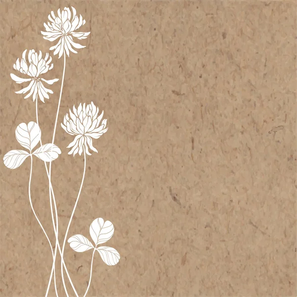 Fond Floral Avec Trèfle Sur Papier Kraft Illustration Vectorielle Avec — Image vectorielle