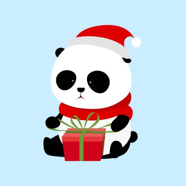 Vektör çizim: dev panda bir Noel hediyesi kutusunu açma çizgi film
