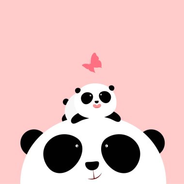Vector Illustration: A cute cartoon little panda is lying on the head of his father / mother, looking at a butterfly. Happy Father`s Day. Happy Mother`s Day. vector Vector Illustration: A cute cartoon little panda is lying on the head of his father / mother, looking at a butterfly. Happy Father`s Day. Happy Mother`s Day. vector