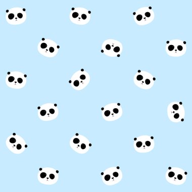 Dikişsiz vektör desen: Panda baş / yüz açık mavi renkli desen