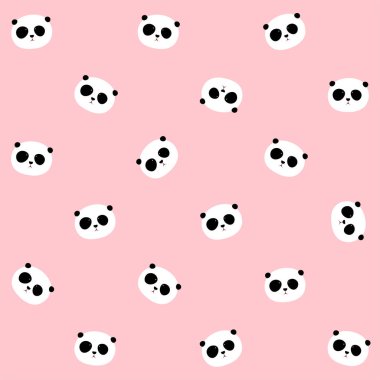 Dikişsiz vektör desen: Panda baş / yüz açık pembe renkli desen