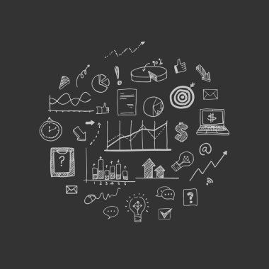 Vektör çizim: El banka iş finans analizi para istatistikleri kazanç hakkındaki kavramları unsurları doodle çizmek