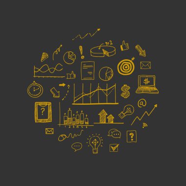 Vektör çizim: El banka iş finans analizi para istatistikleri kazanç hakkındaki kavramları unsurları doodle çizmek