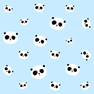 Dikişsiz vektör desen: Panda baş / yüz açık mavi renkli desen
